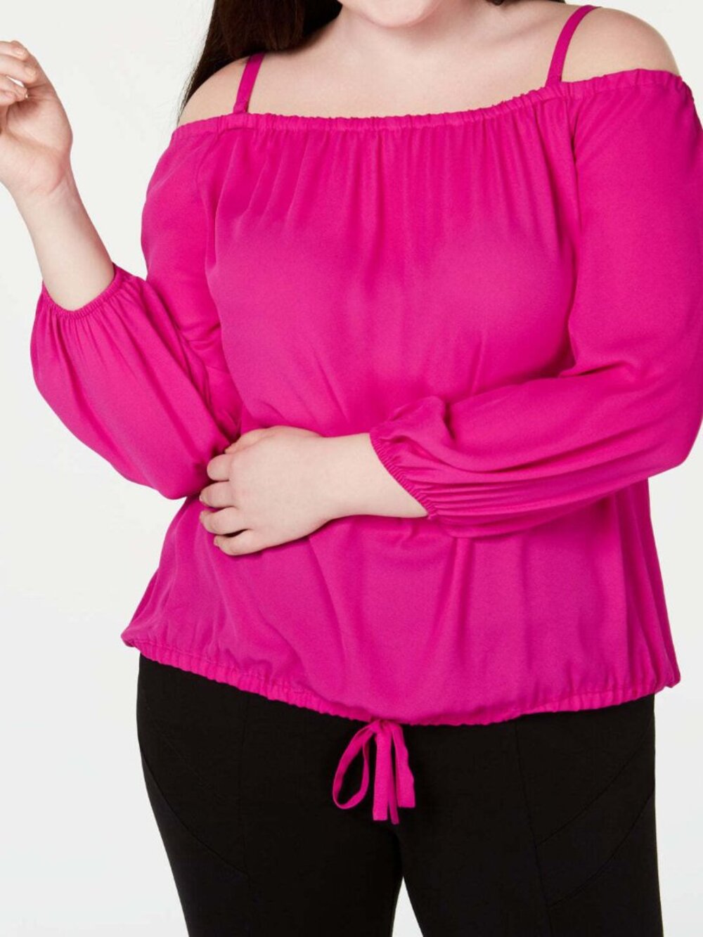 INC International Concepts Womens Plus Size Off The Shoulder Tie Front Top